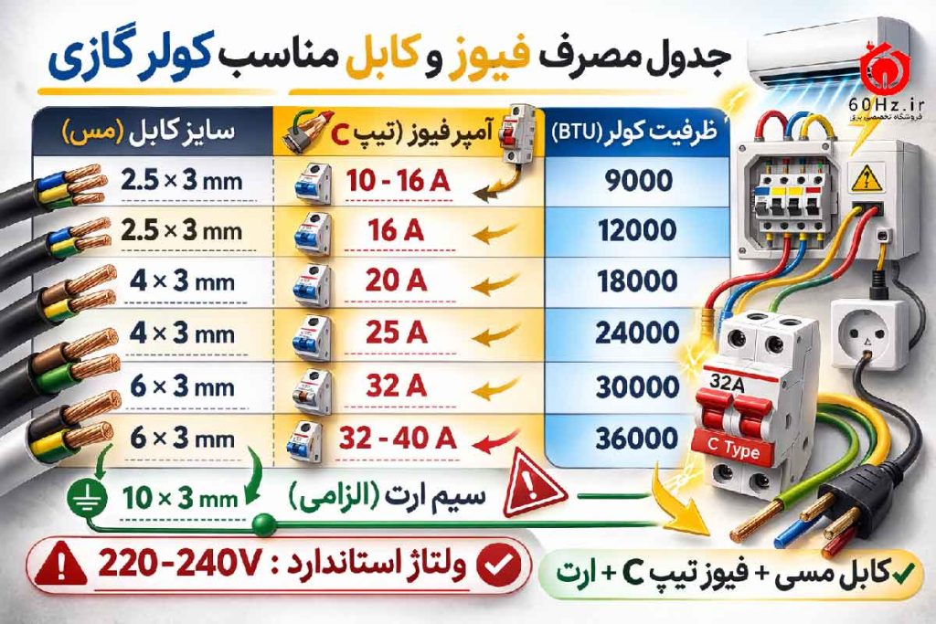 چگونه برای کولر گازی خود کابل و فیوز مناسب انتخاب کنیم 2 coole cable fuse