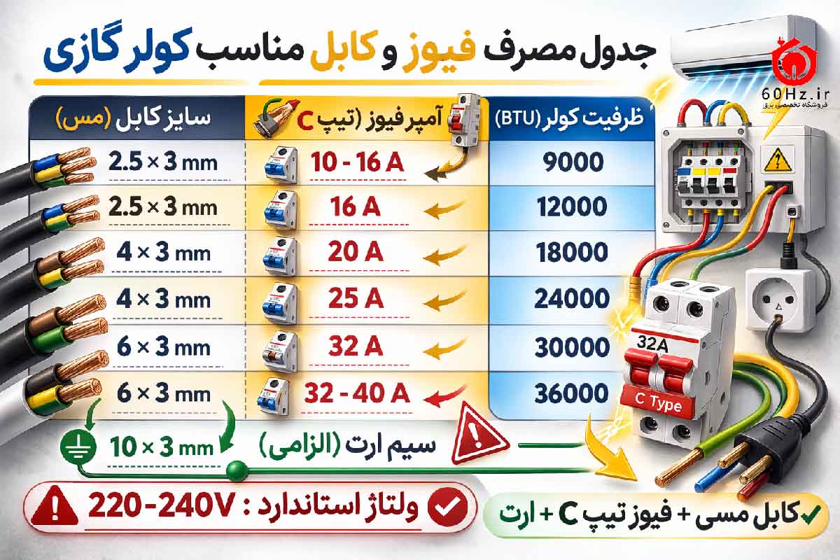 چگونه برای کولر گازی خود کابل و فیوز مناسب انتخاب کنیم